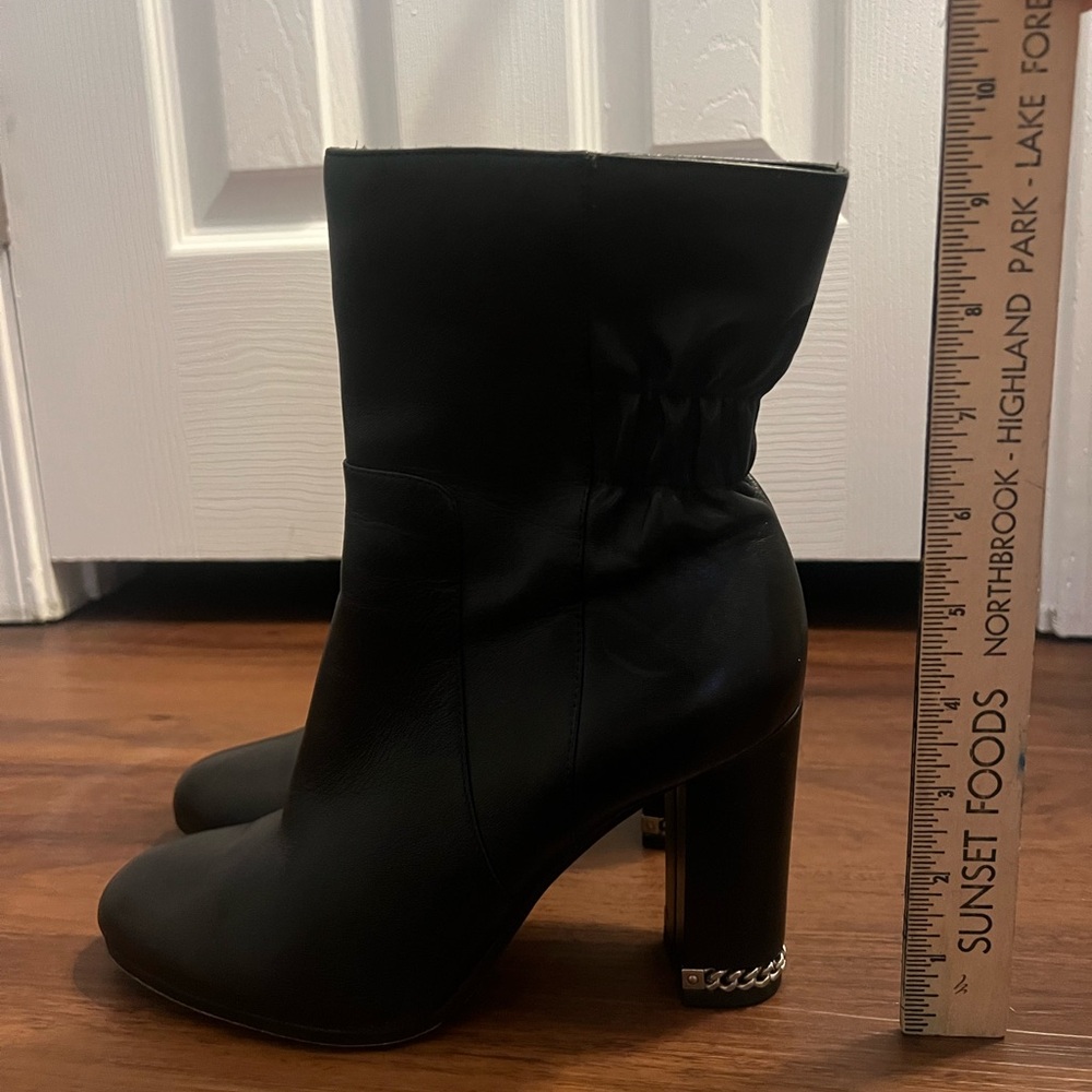 Michael by Michael Kors Black Leather Ankle Boots with Block Chain Heels BNIB - Picture 6 of 11